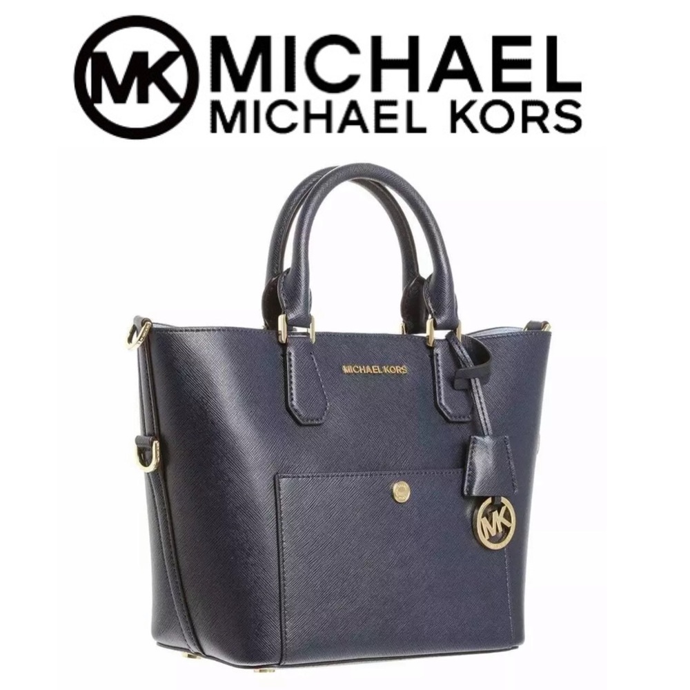 MICHAEL KORS GREENWICH NAVY SAFFIANO LEATHER PURSE